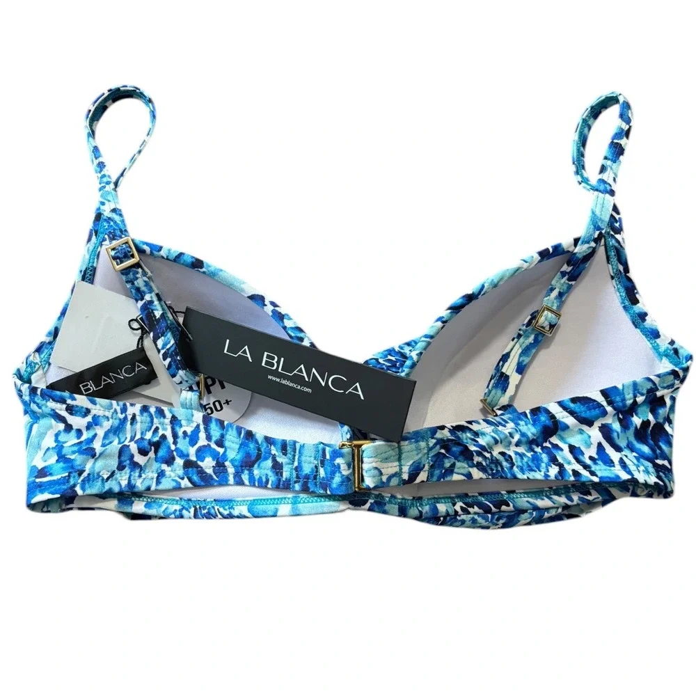 La Blanca Blue Abstract Animal Print Twist Front Underwire Bikini Top Size 6 NWT